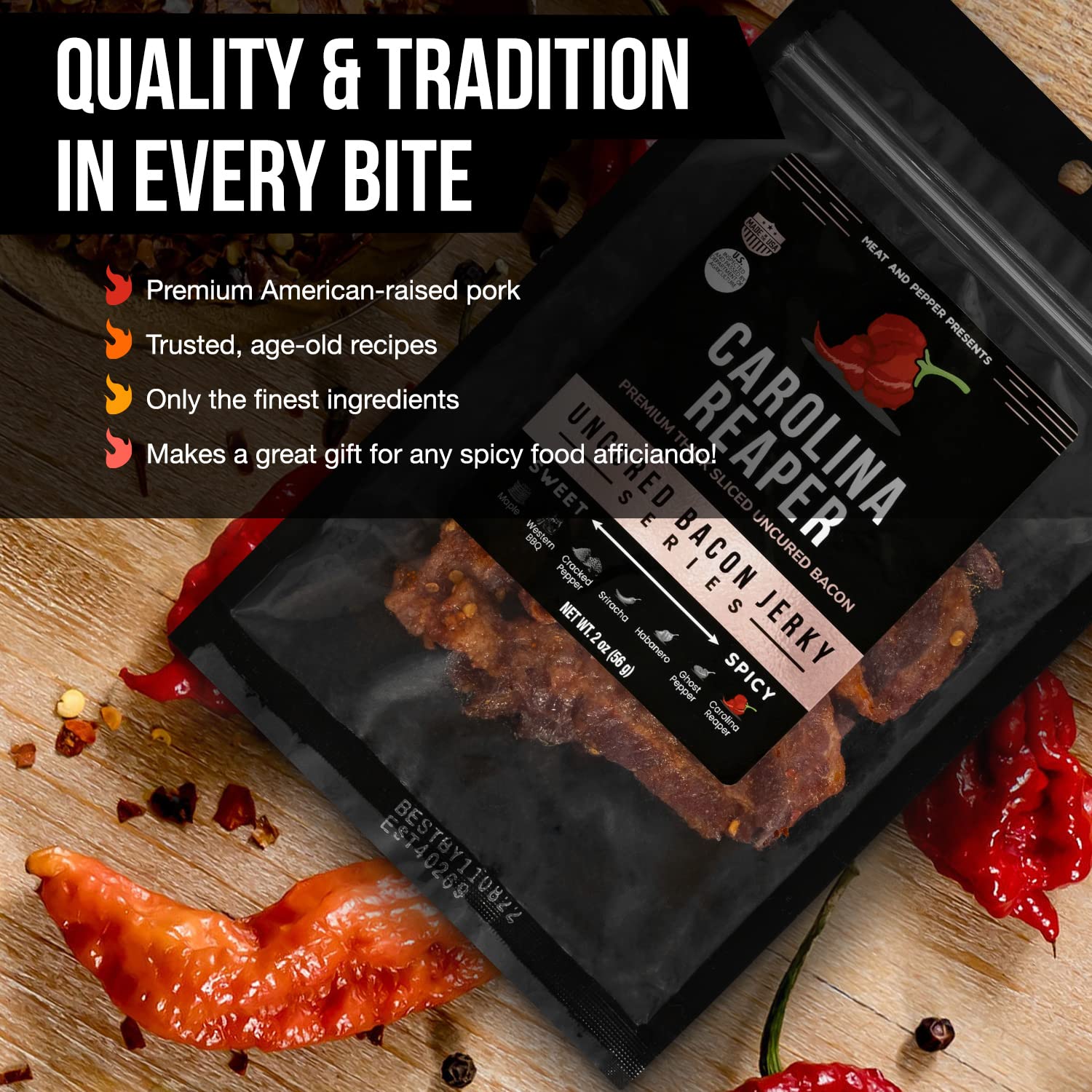 Carolina Reaper Bacon Jerky - 2oz